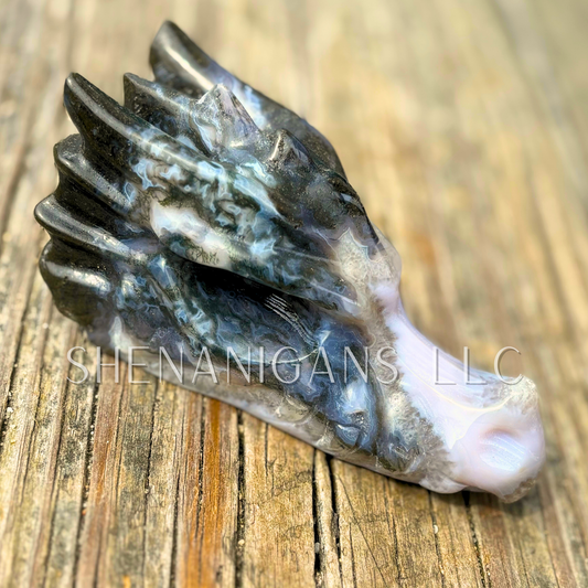 Moss Agate Dragon Head