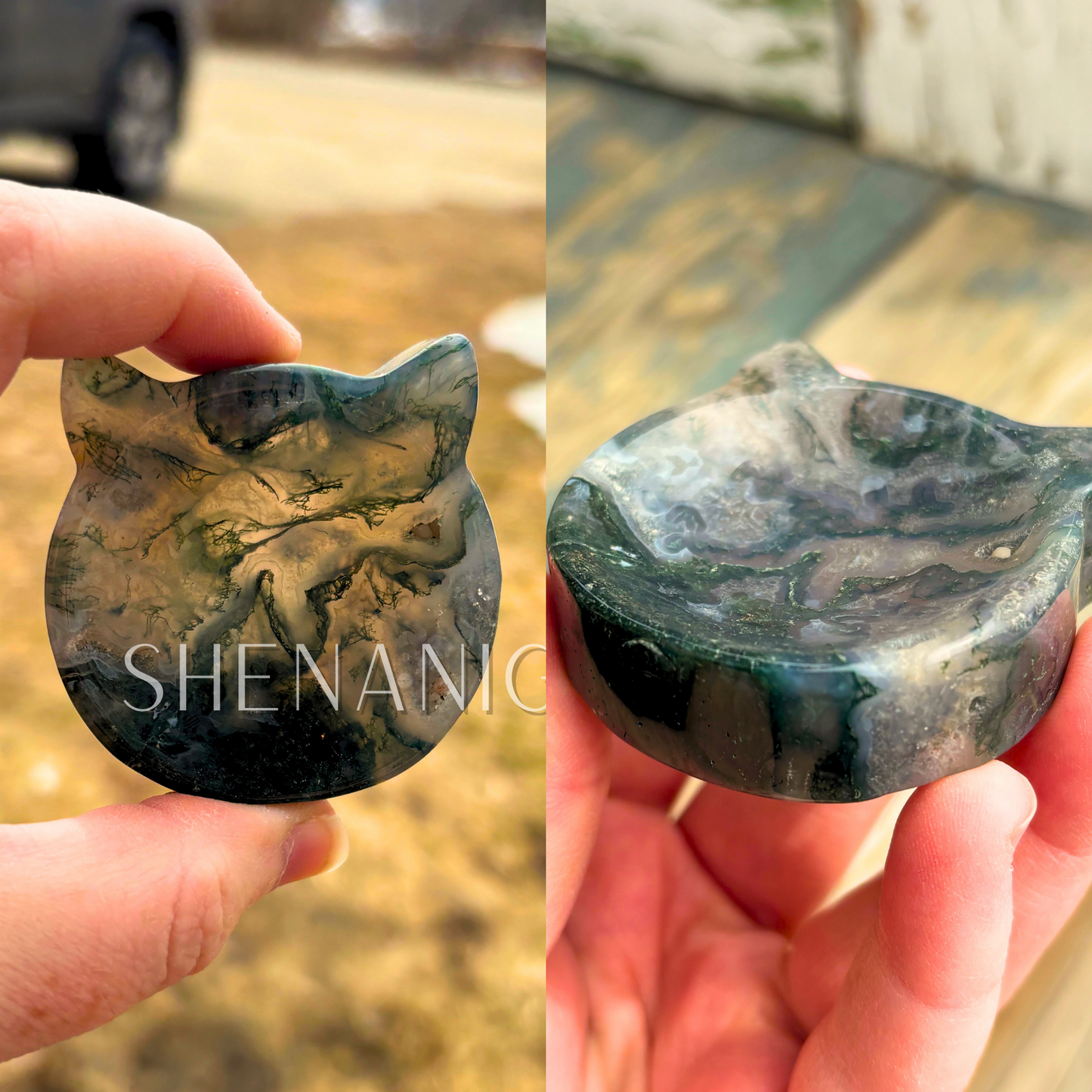 Moss Agate Cat Head Bowl