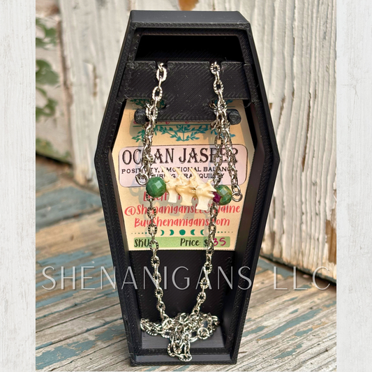 Ocean Jasper & Rattlesnake Vertebrae Necklace with Silver Hammered Chain