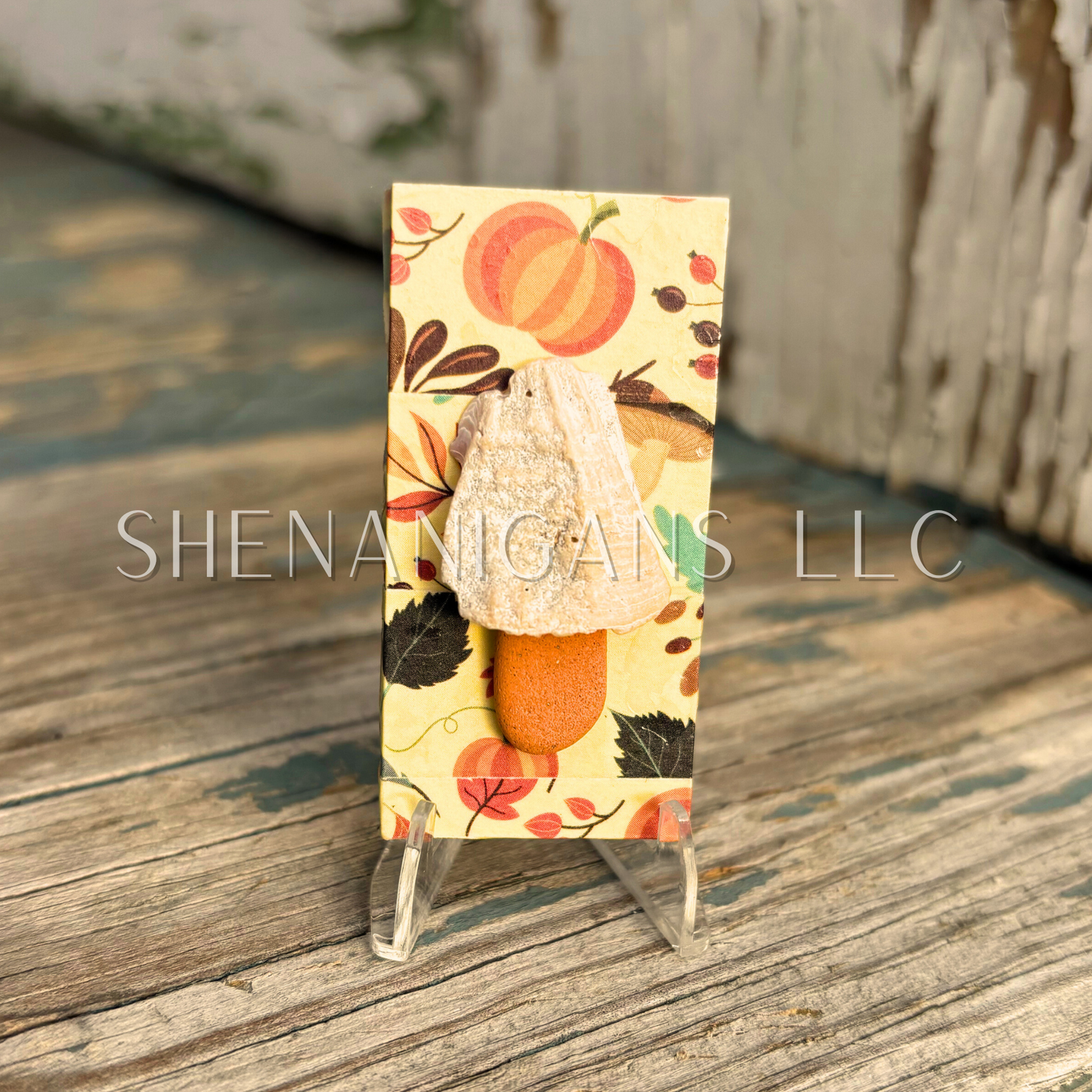 Mushroom Mixed Media Mini Tile Art with Shells by IrisISBeauty - Micro Art