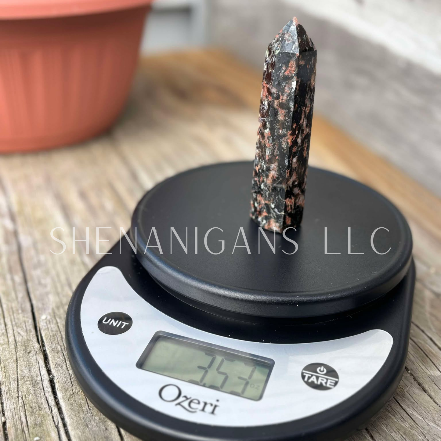Mica with Red Quartz Polished Point Mineral Specimen Gemstone Crystal Obelisk Wand