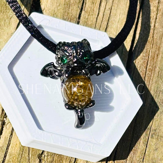 Baby Dragon Holding Sphere, Treasure Crystal Pendant