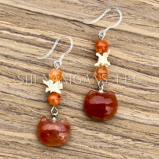 Fire Quartz Cat Head Earrings