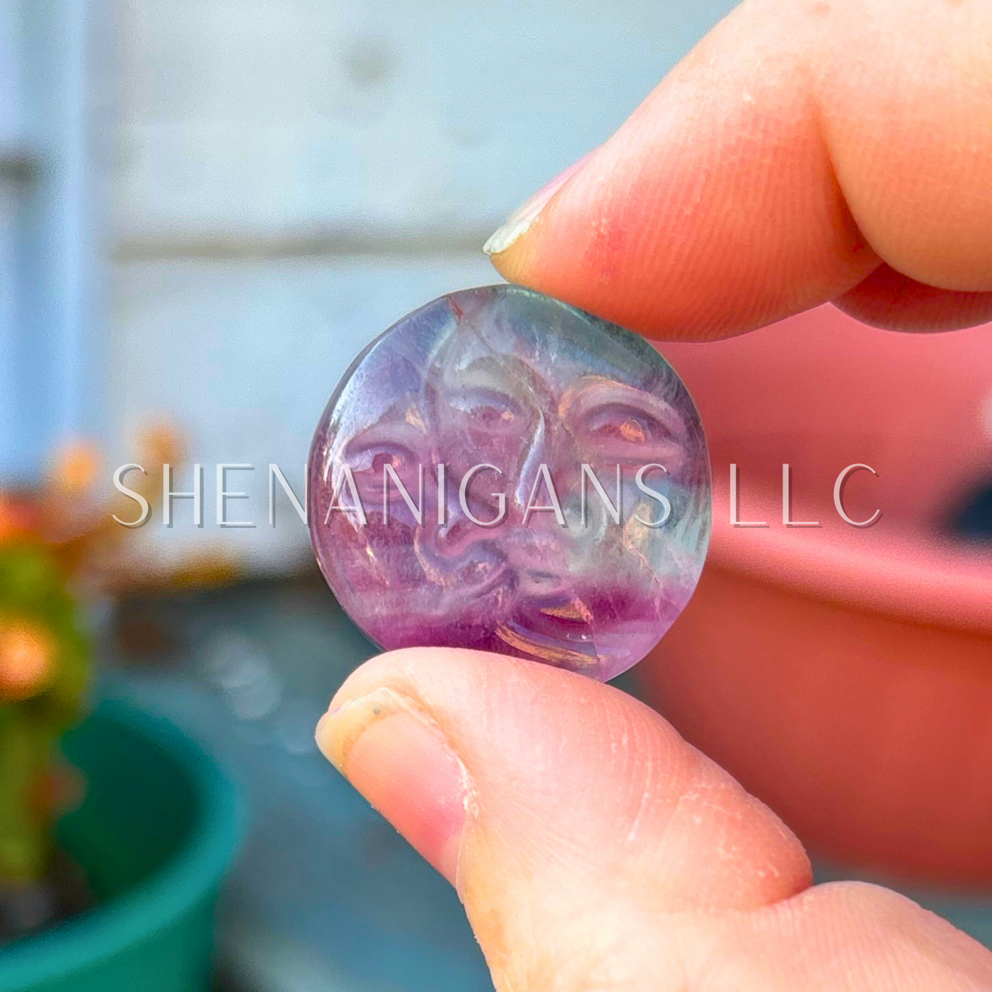 Moon Sun Face - Small Pendant Size - Flat Crystal Carving