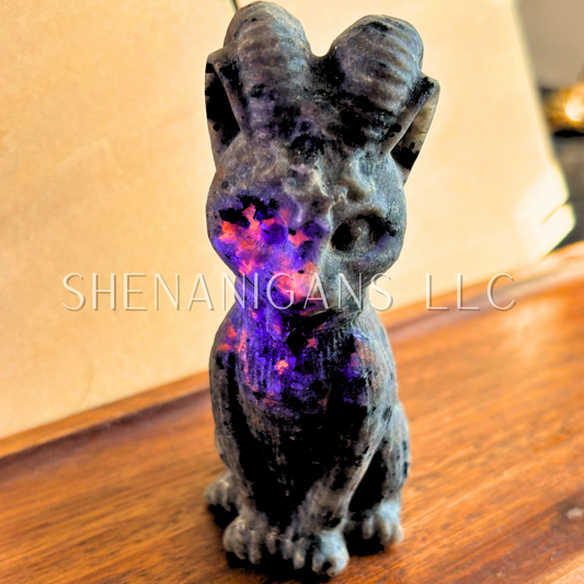 Cat with Goat Horns - UV Reactive Yooperlite - Crystal Carving