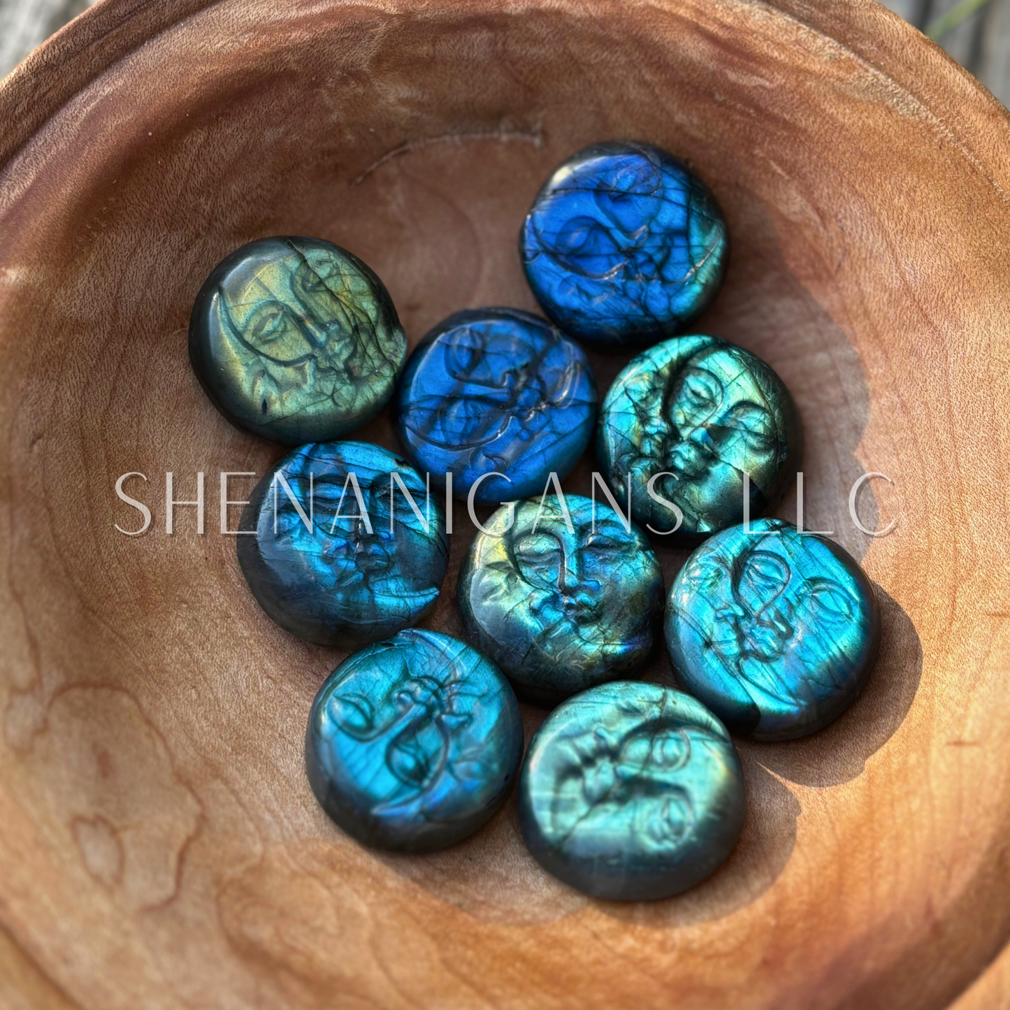 Moon Sun Face - Small Pendant Size - Flat Crystal Carving