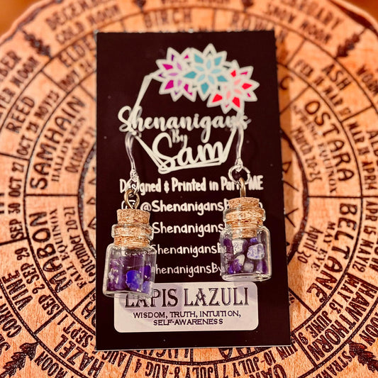 Crystal Chip Jar Earrings - Lapis Lazuli