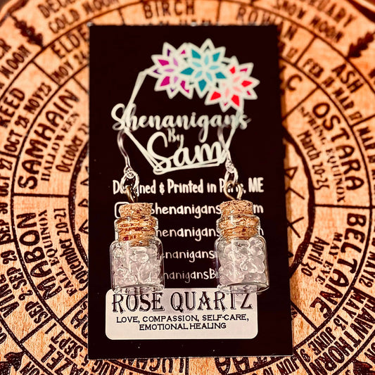 Crystal Chip Jar Earrings - Rose Quartz