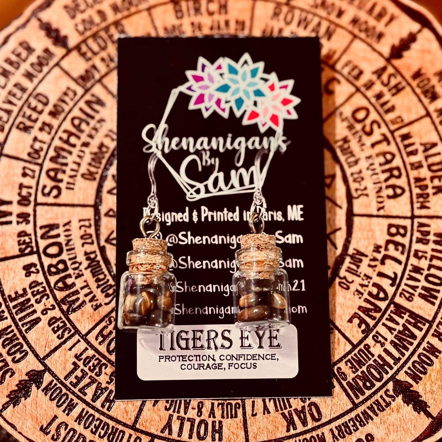 Crystal Chip Jar Earrings - Tigers Eye