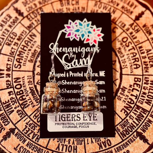 Crystal Chip Jar Earrings - Tigers Eye