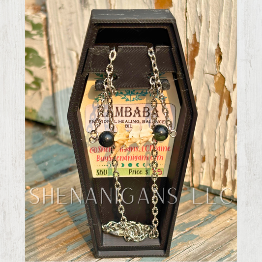 Kambaba Jasper & Rattlesnake Vertebrae Necklace with Silver Hammered Chain