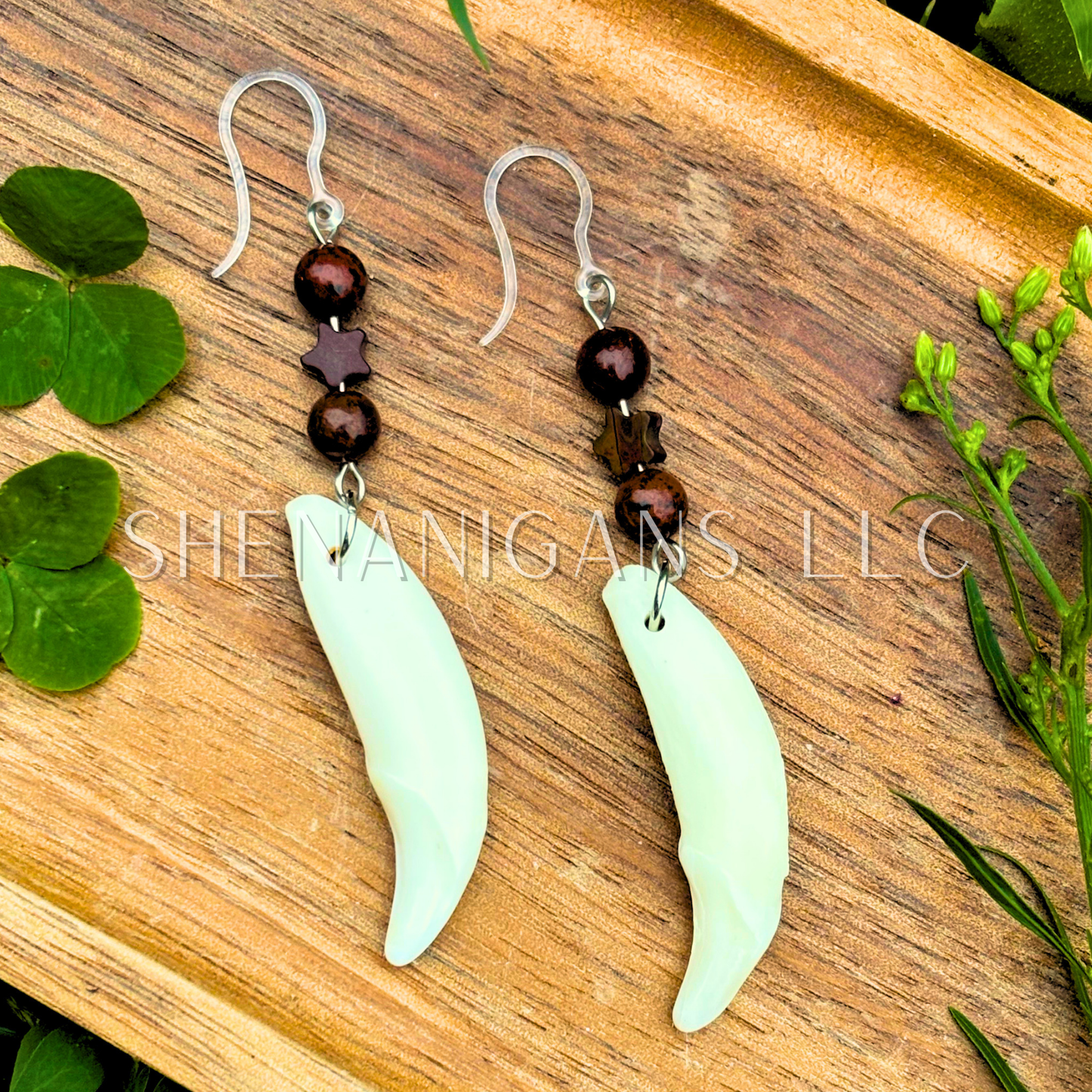 Coyote Tooth with Mahogany Obsidian Earrings – Crystal Star Dangle Jewelry