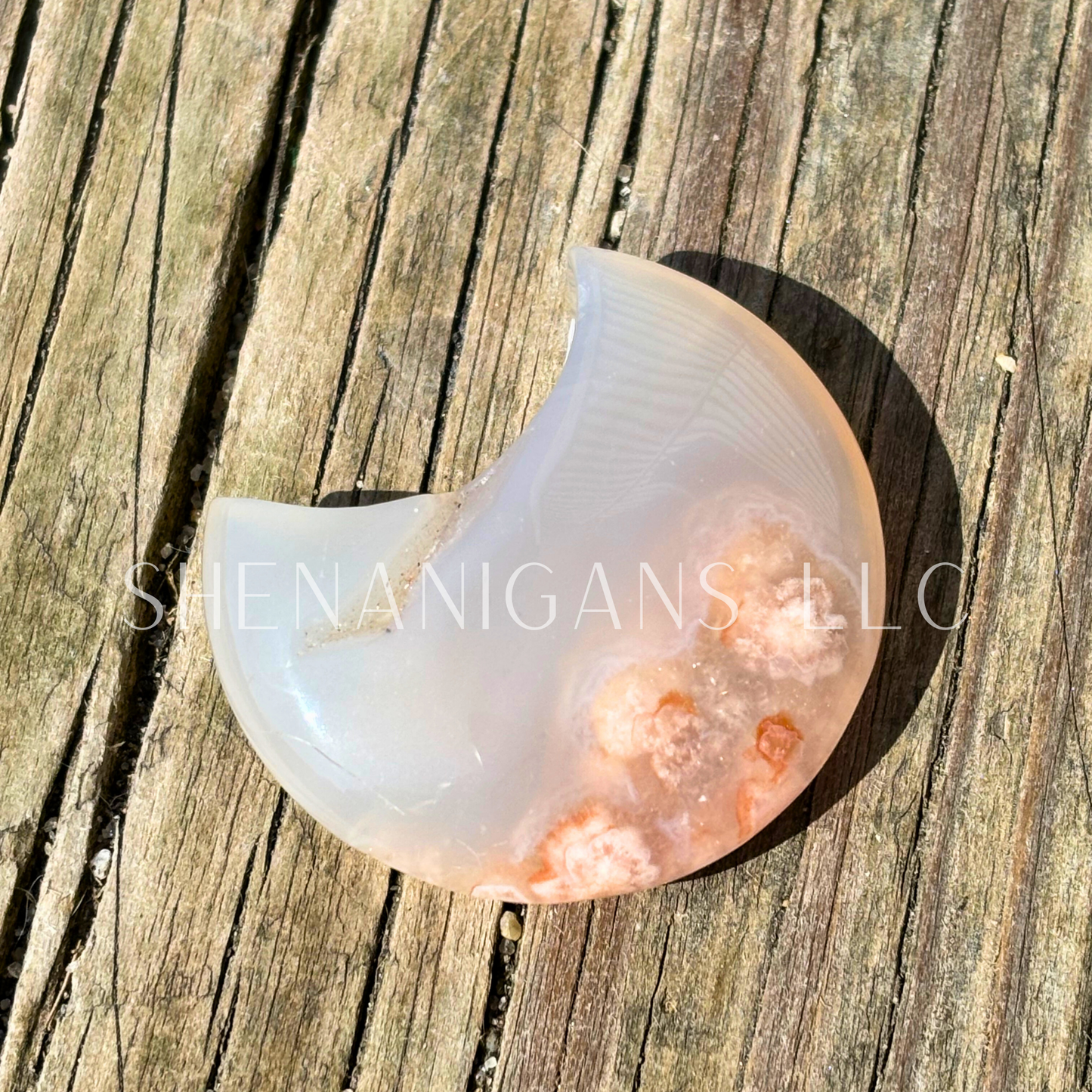 Flower Agate Crescent Moon - Crystal Carving
