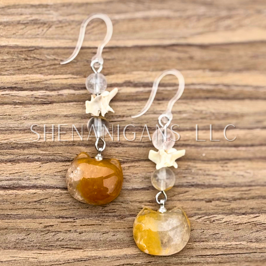 Golden Healer Cat Head Earrings