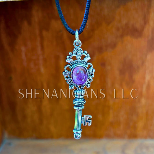 Alloy Key Pendant on Satin Silk Necklace Cord