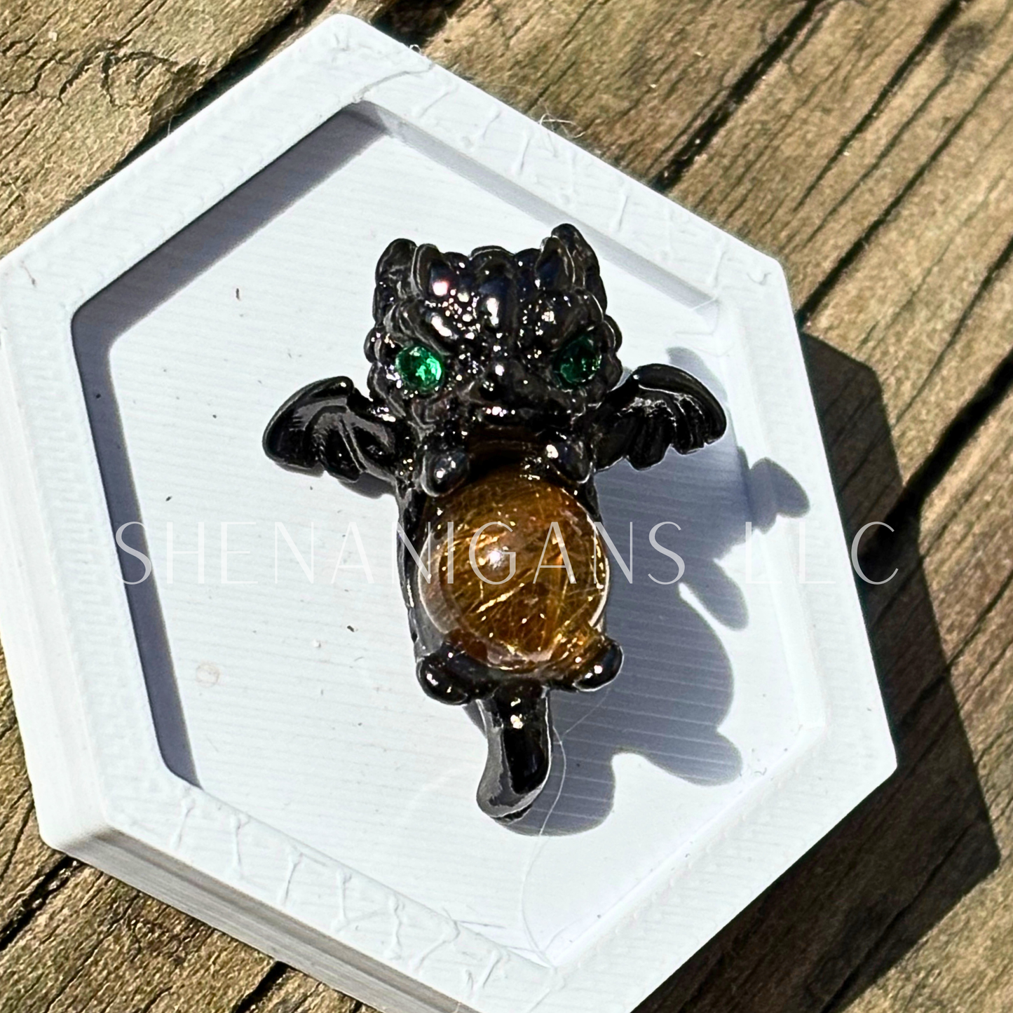 Baby Dragon Holding Sphere, Treasure Crystal Pendant