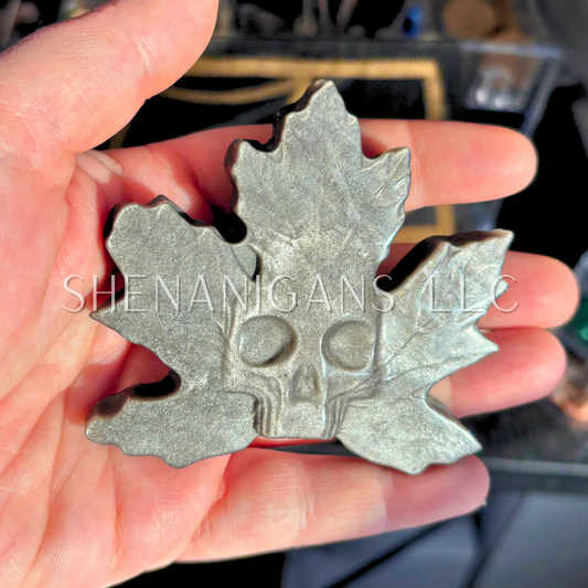 Leaf Skull Flat Crystal Carving