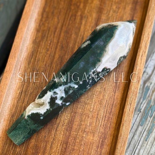 Moss agate wand druzy