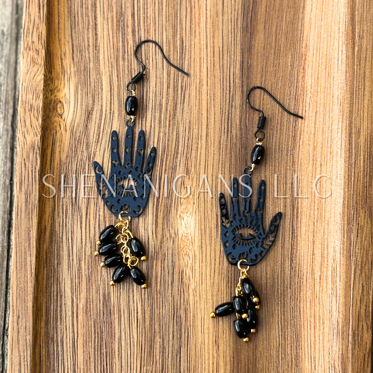 Evil Eye Earrings – Black Coated Stainless Steel & Obsidian