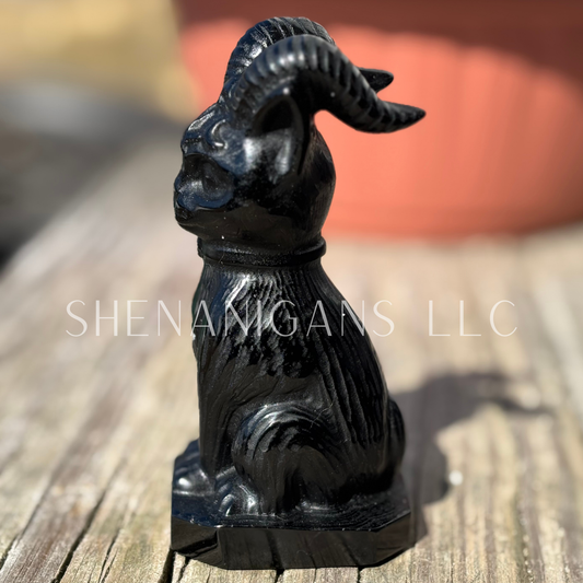 Cat with Goat Horns - Obsidian - Crystal Carving