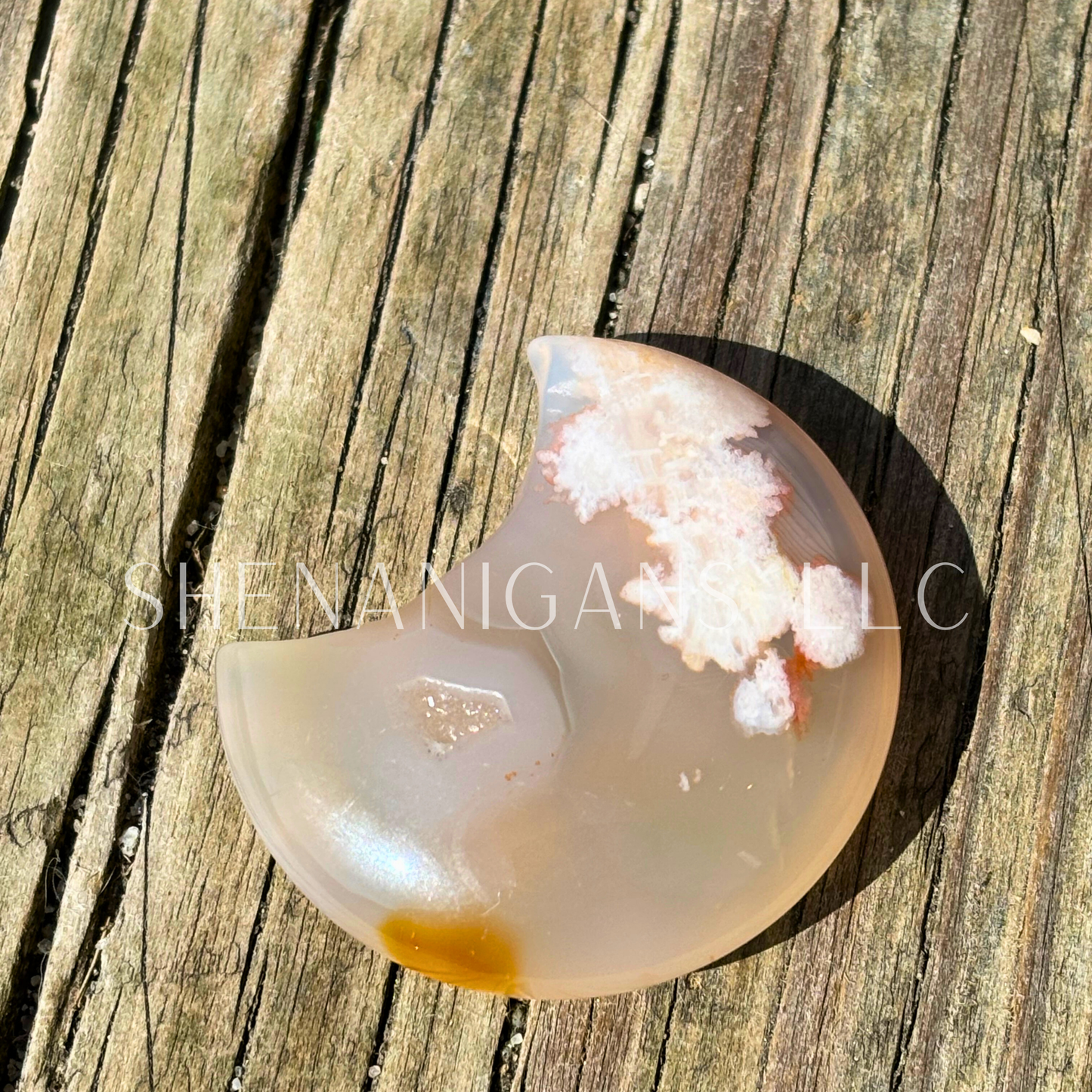 Flower Agate Crescent Moon - Crystal Carving