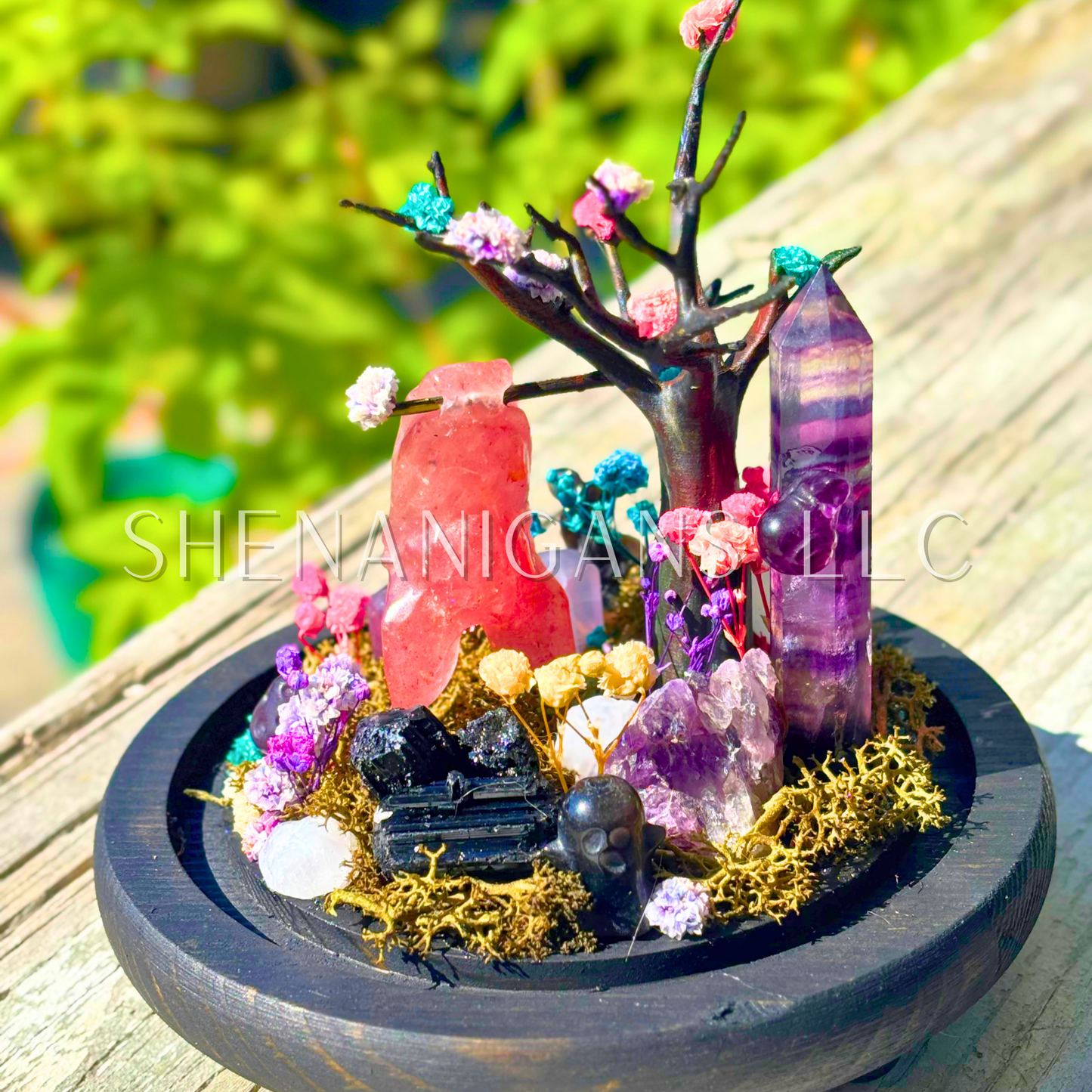 Hanging Crystal Bat in Graveyard - Bubble Cloche Dome Art