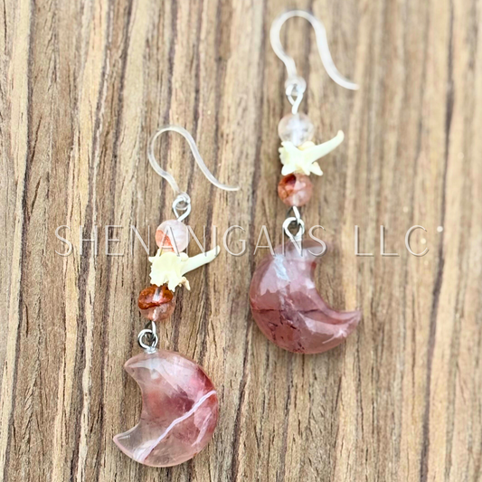 Fire Quartz Crescent Moon Earrings
