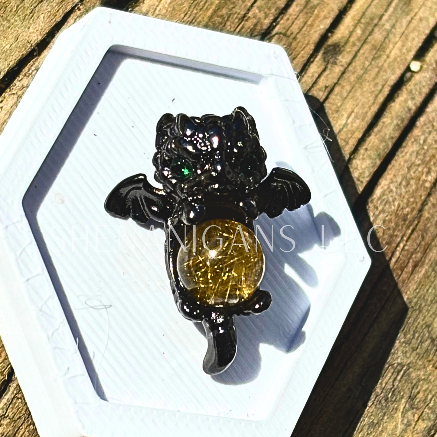 Baby Dragon Holding Sphere, Treasure Crystal Pendant