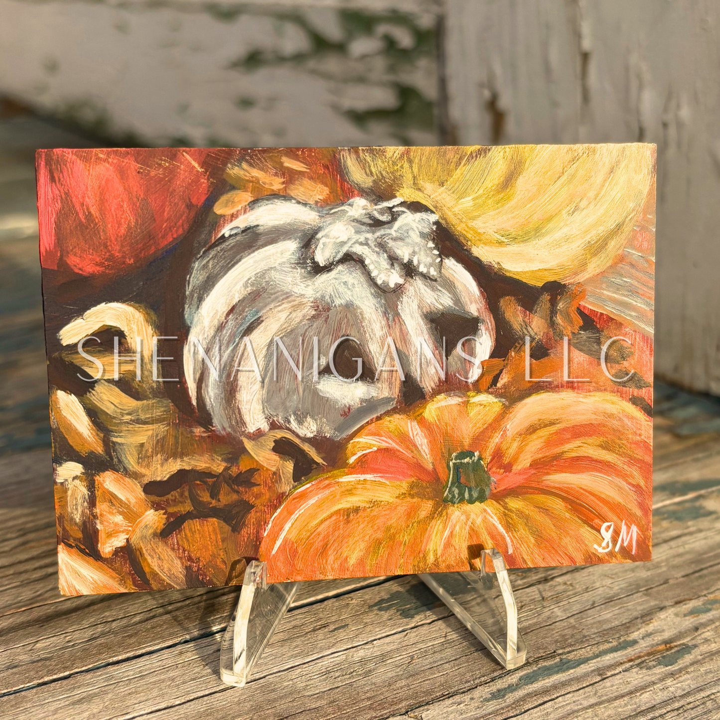 Pumpkin Patch Mini Tile Painting by IrisISBeauty - Handpainted Micro Art