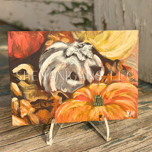 Pumpkin Patch Mini Tile Painting by IrisISBeauty - Handpainted Micro Art