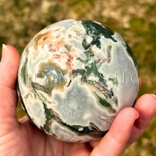 Druzy White Moss Agate Large Sphere