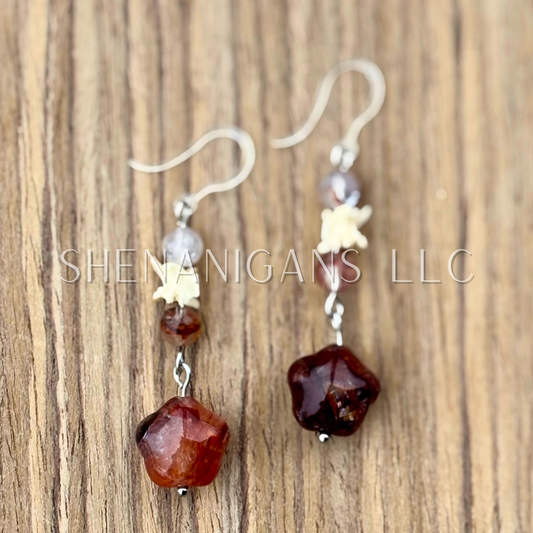 Fire Quartz Puffy Star Earrings