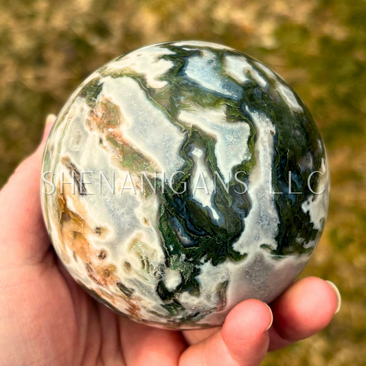 Druzy White Moss Agate Large Sphere