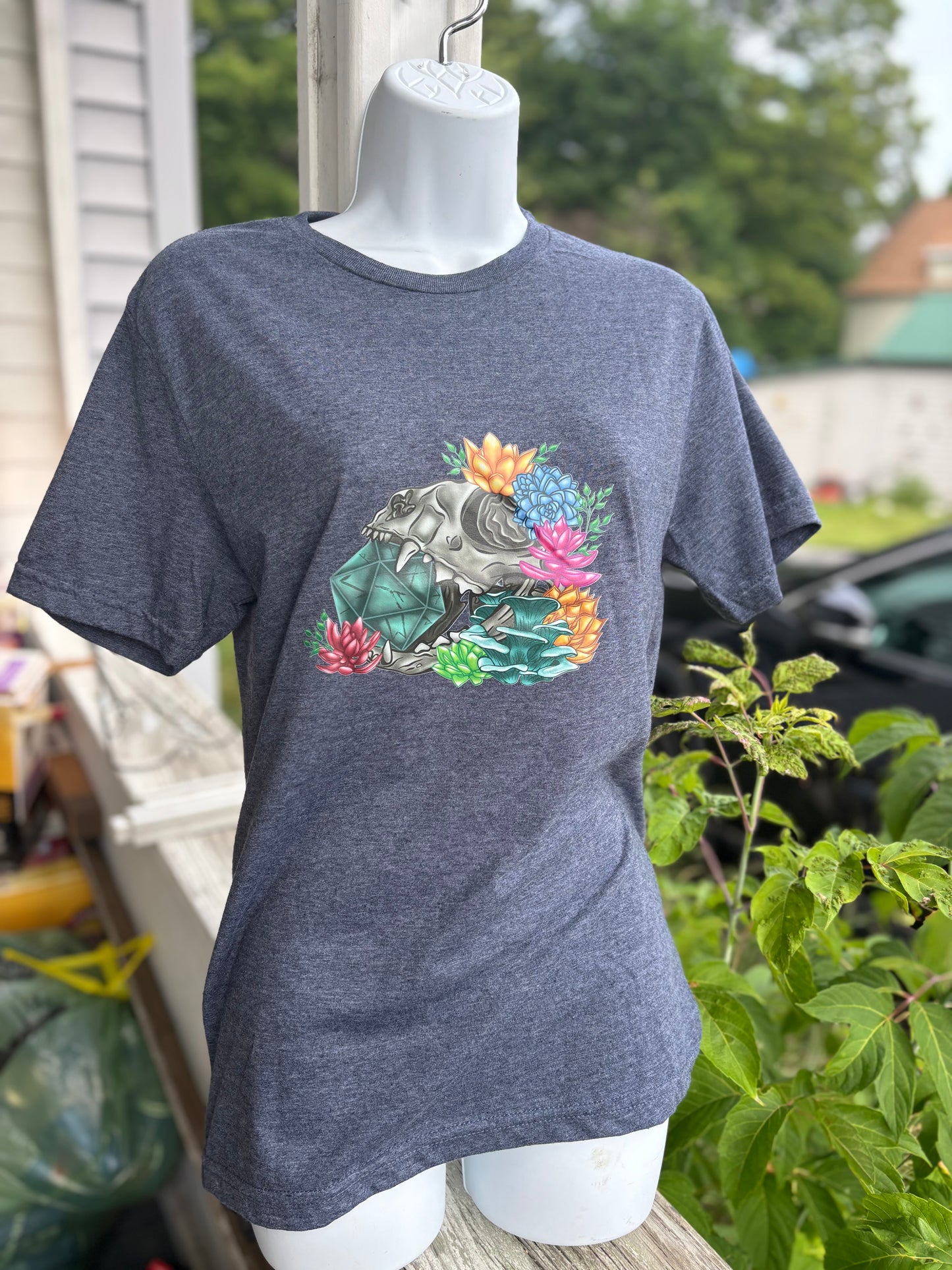 Cat Skull with D20 of Runes Unisex Shirt - Original art by Sam