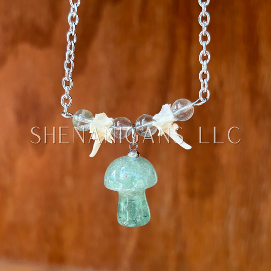 Labradorite Mushroom Necklace with Rattlesnake Vertebrae