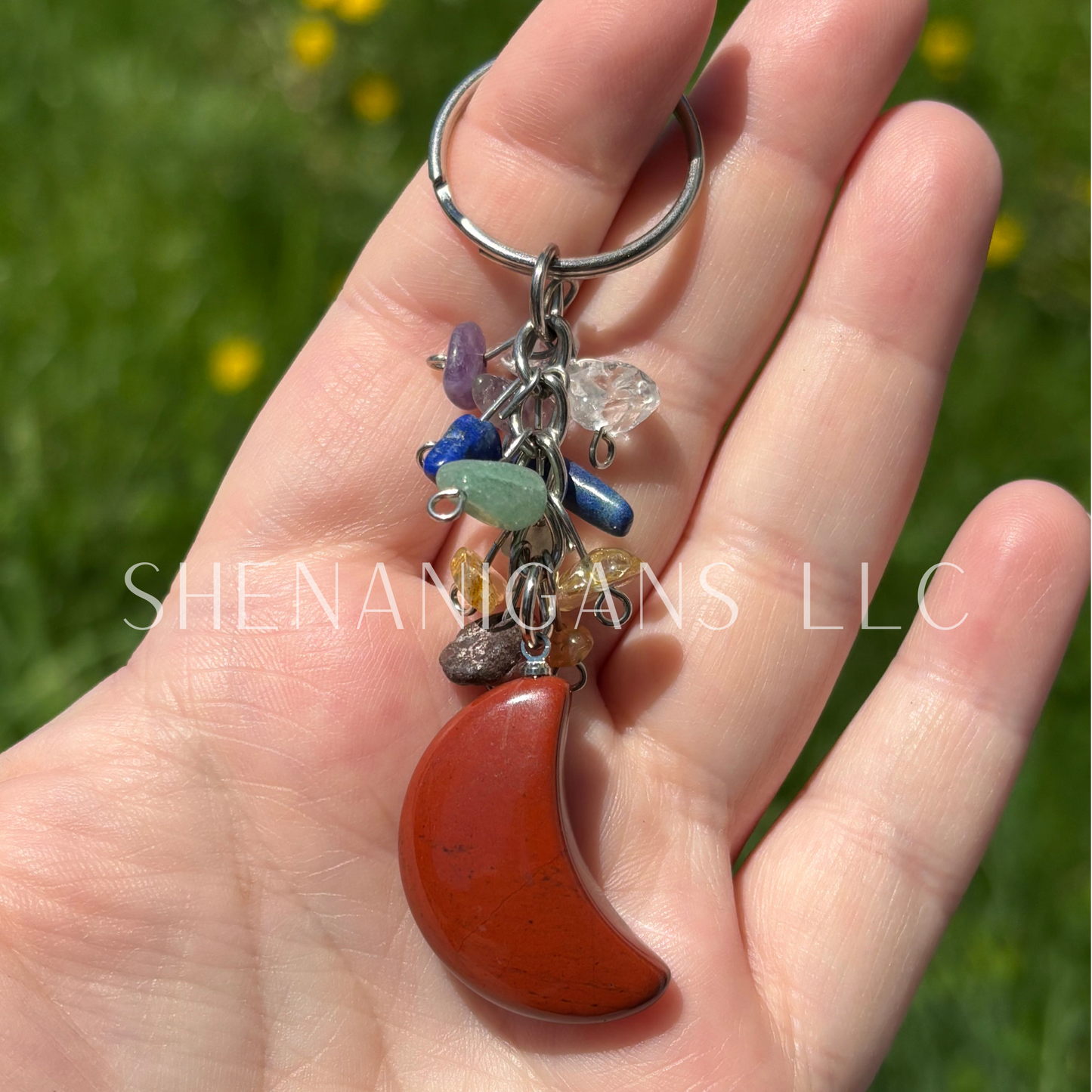Crescent Moon Crystal Keychain – Celestial Gemstone Charm for Protection & Intention