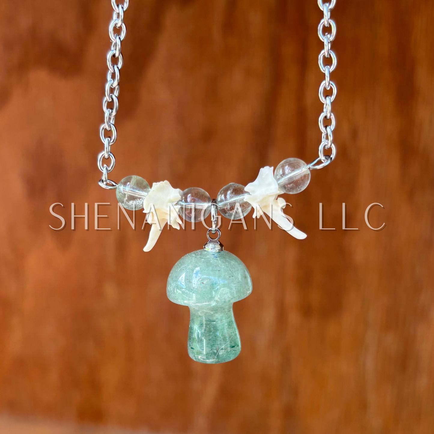 Fluorite Mushroom Necklace with Rattlesnake Vertebrae