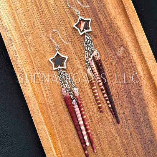 Sea Urchin Spine Earrings with Alloy Star and Coffee Shell Star Beads