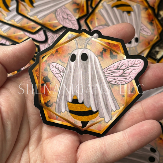 Boo Bee Hand Drawn Digital Art Sticker, Ghostie Autumn Halloween Spooky Spoopy Bee Ghost Hive Honey Comb Cottage Core