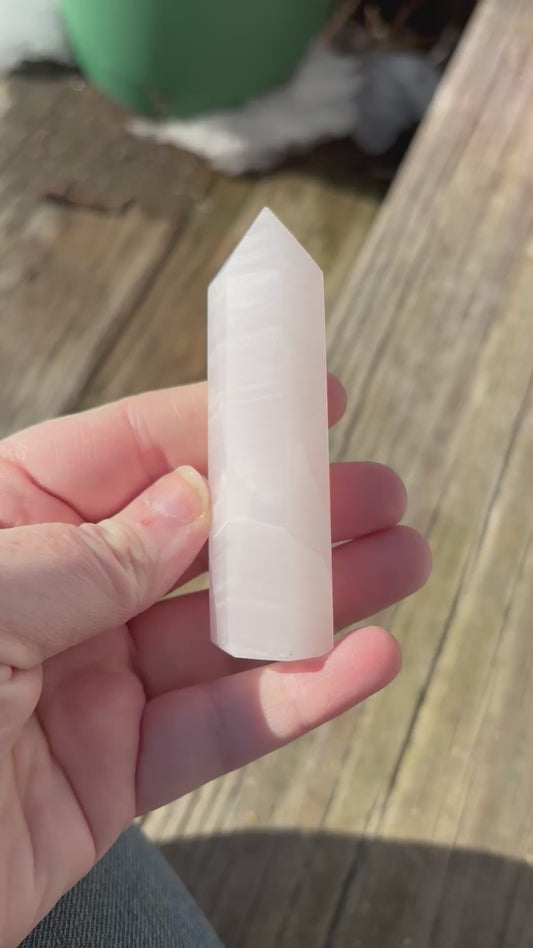 Pink Mangano Calcite Polished Point Mineral Specimen Gemstone Crystal Obelisk Wand