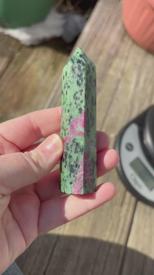 Ruby Zoisite Polished Point Mineral Specimen Gemstone Crystal Obelisk Wand