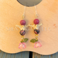 Pink and Gold Bell Flower Dangle Earrings with Snake Vertebrae and Crystal Beads