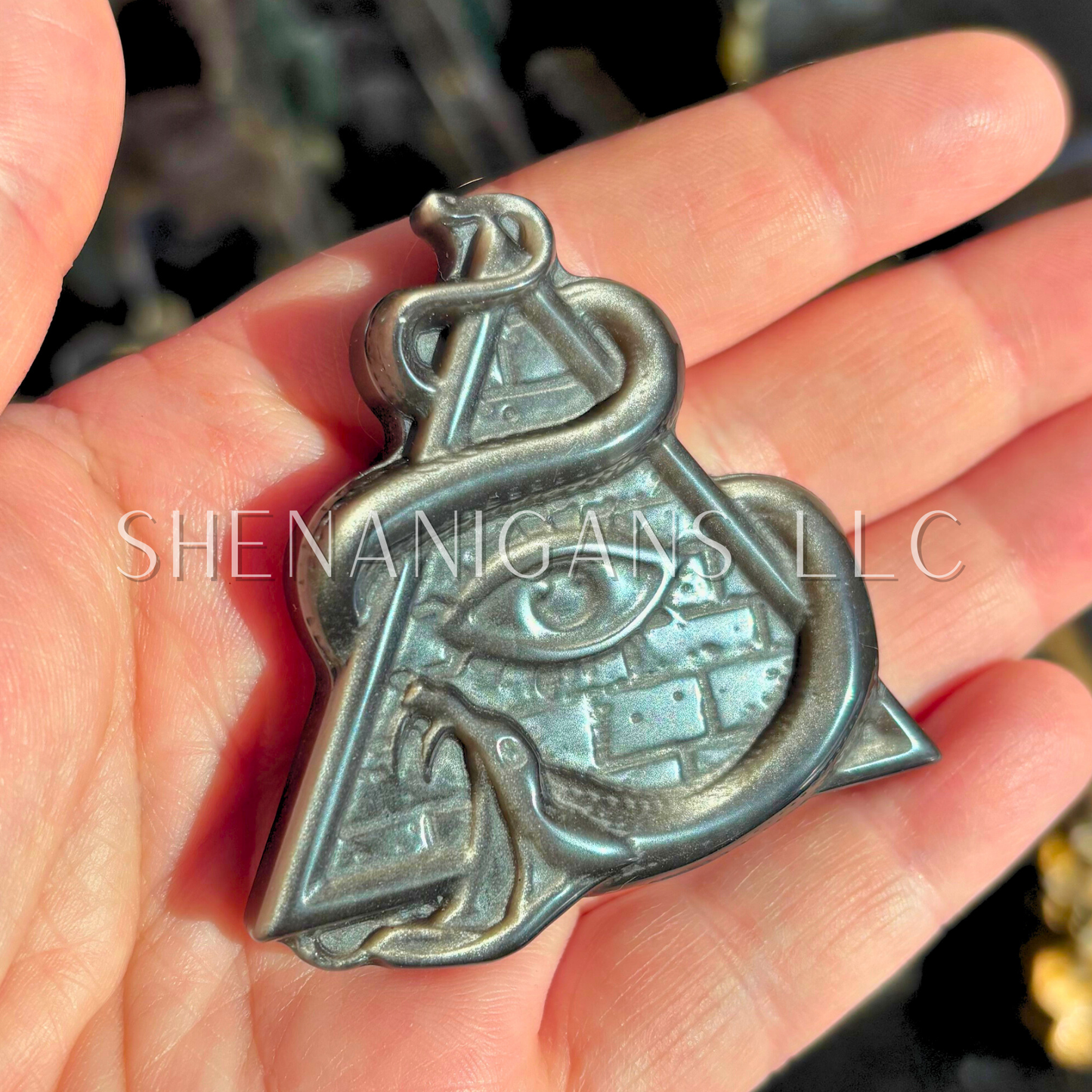 Eye of Providence, All Seeing Eye, Snake Triangle Flat Crystal Carving