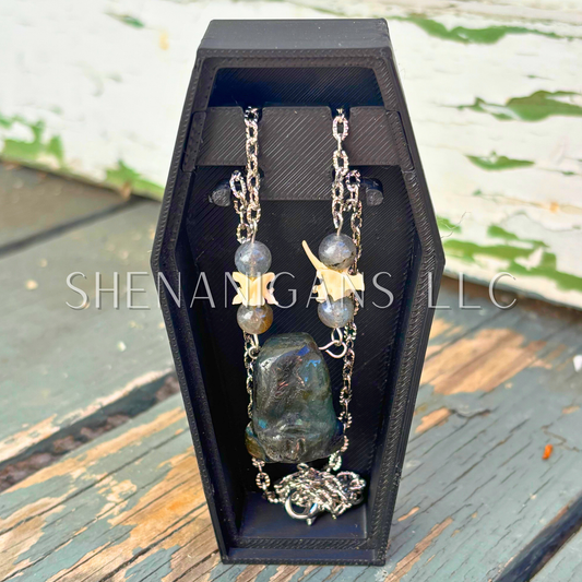 Labradorite Bat Necklace – Crystal Carving with Labradorite Beads