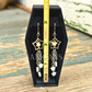 Shooting Star Earrings with White Mother of Pearl Stars & Rattlesnake Vertebrae – Handmade Celestial Coffin Display