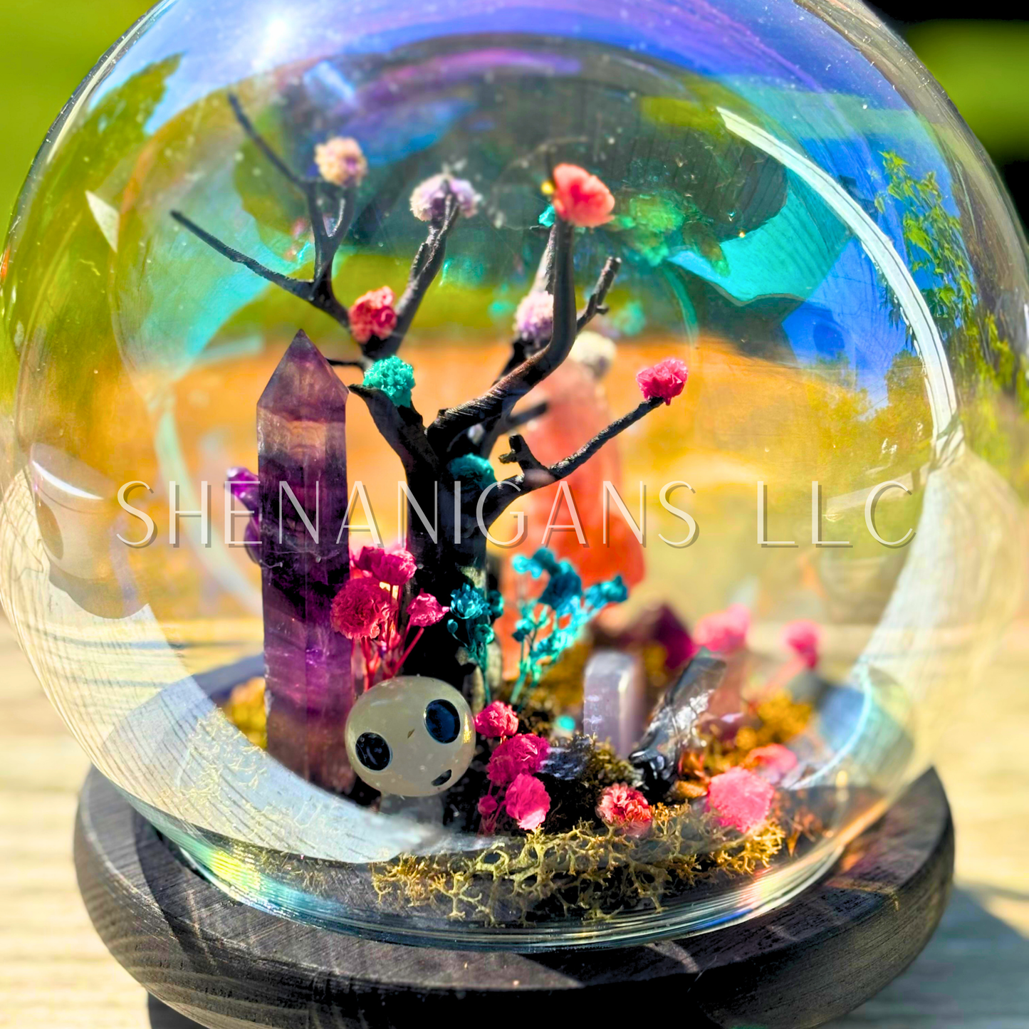 Hanging Crystal Bat in Graveyard - Bubble Cloche Dome Art