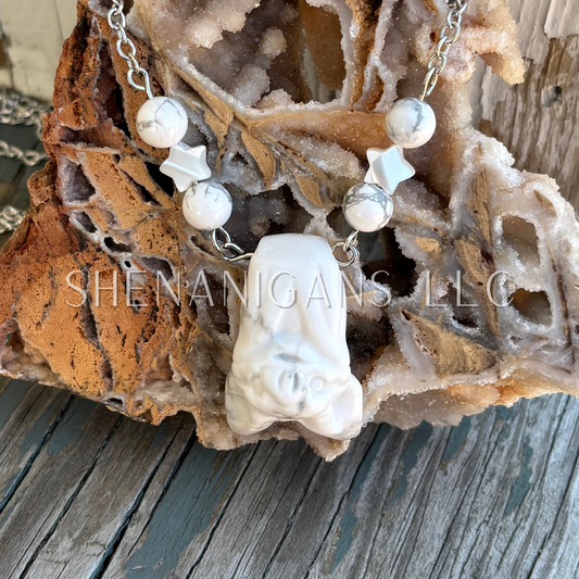 Howlite Hanging Fruit Bat Necklace with Howlite Beads