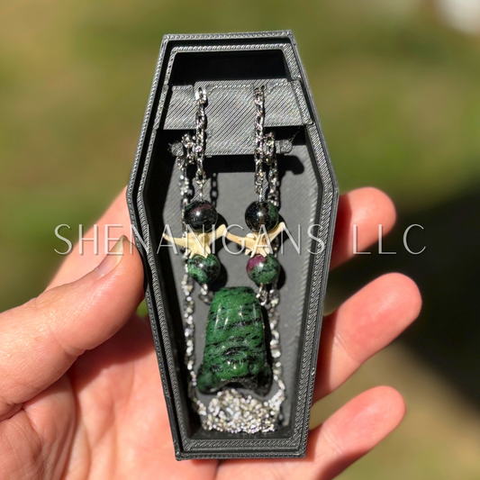 Zoisite Bat Necklace – Crystal Carving with Ruby Zoisite Beads