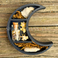 Protection Spell - Mini Crescent Moon Crystal Shelf | 3D Printed Moon Display with Handpicked Crystals, Moss & Trinkets Magnet