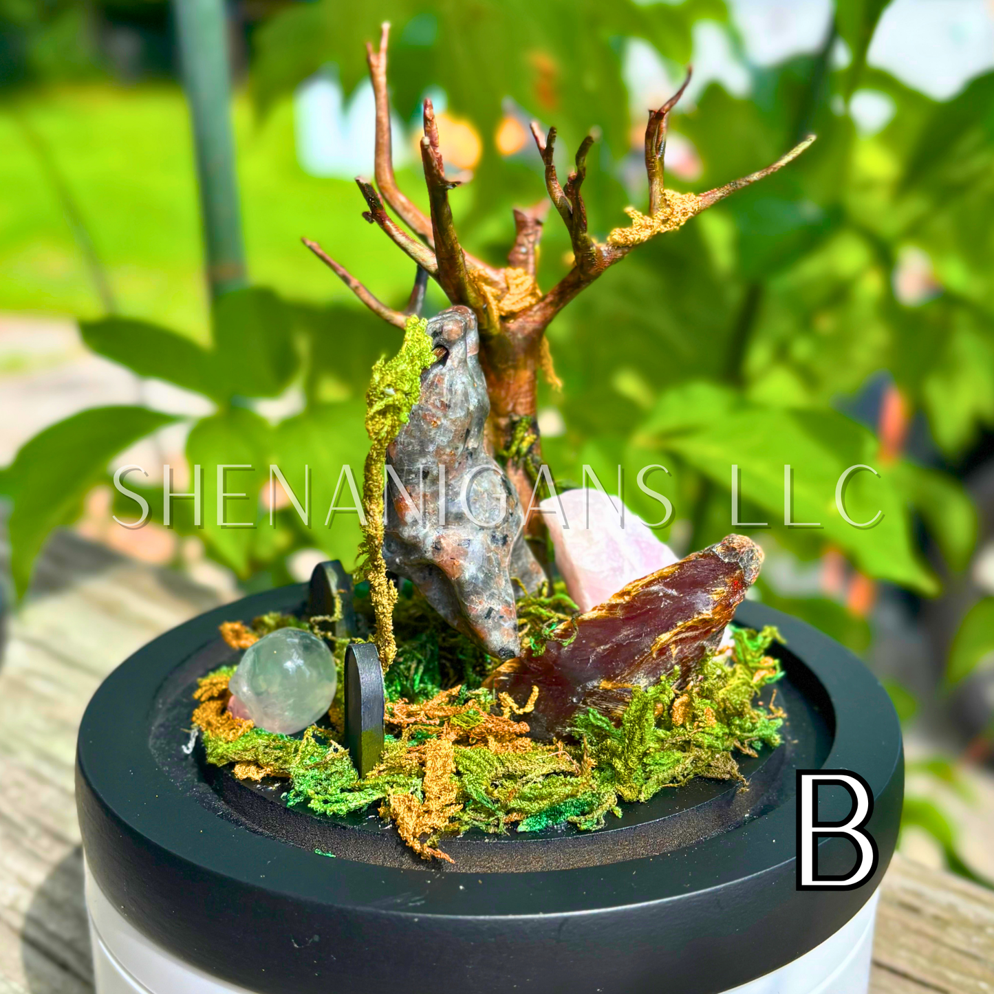 Yooperlite (UV) Hanging Crystal Bat in Graveyard - Bubble Cloche Dome Art